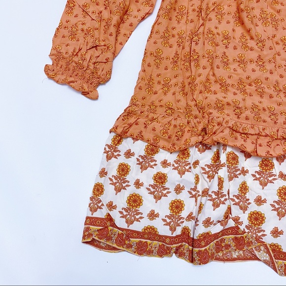 Umgee | Floral Long Puff Sleeve Keyhole Dress Ruffle Hem Tassel Tie Tiered Boho - Picture 6 of 16